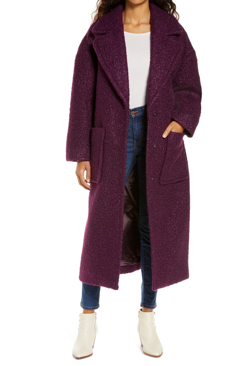 Hattie Long Faux Fur Coat, Main, color, EGGPLANT