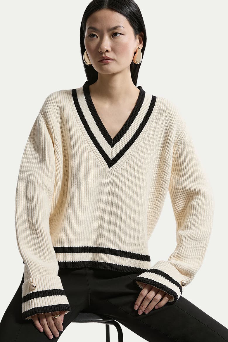Cotton V-Neck Knit Boxy Jumper, Alternate, color, Ivory
