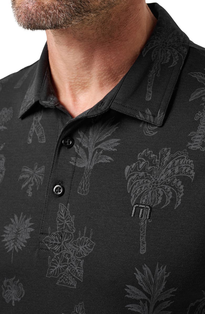 TravisMathew Palm Tree Print Jersey Polo, Alternate, color, Black