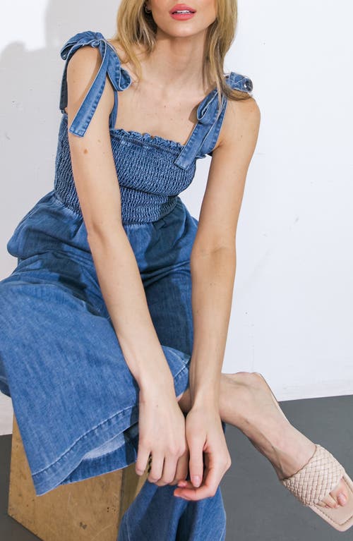 Flying Tomato Tie Strap Chambray Jumpsuit In Blue