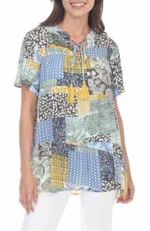 RAIN AND ROSE Short Sleeve Patchwork Top