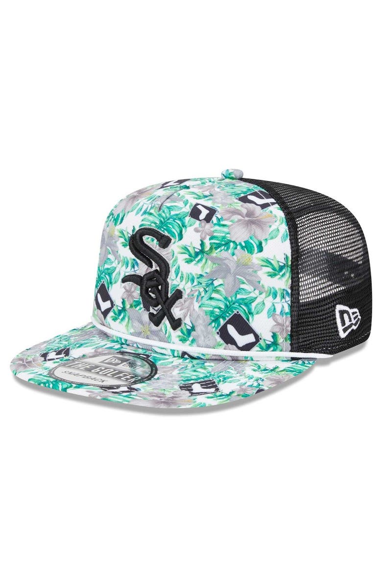 New Era Men's New Era Chicago White Sox Tropic Floral Golfer Lightly Structured Snapback Hat, Main, color, Black