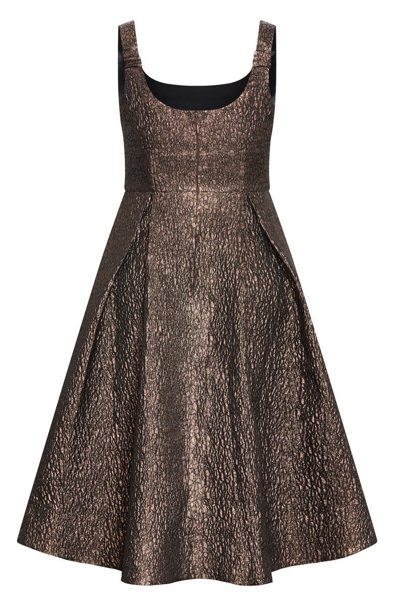 City Chic Rosella Jacquard Fit & Flare Midi Dress, Alternate, color, Metallic Bronze