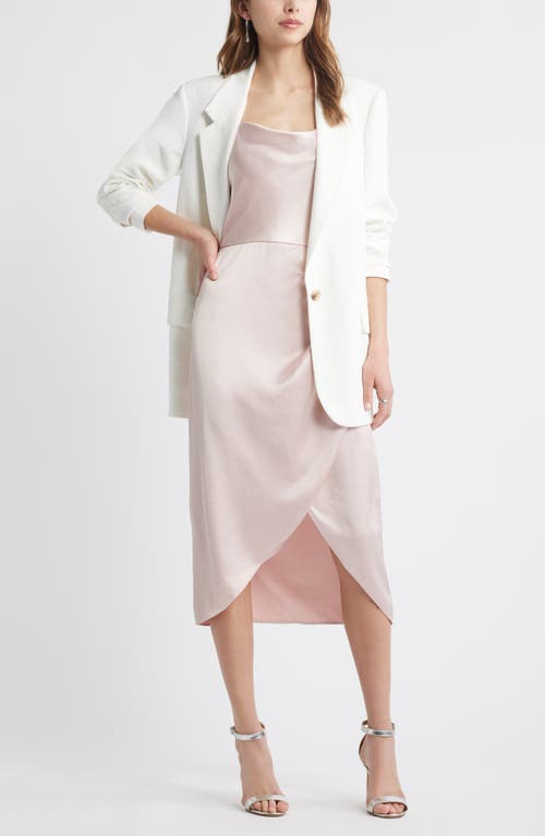 Open Edit Cowl Neck Satin Midi Dress In Pink
