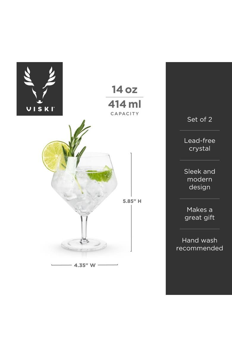 Viski Raye Crystal Angled Gin & Tonic Glasses Set of 2, Alternate, color, Clear
