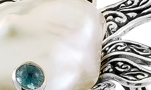 Samuel B. Silver & 18k Blue Topaz & Pearl Ring In Silver