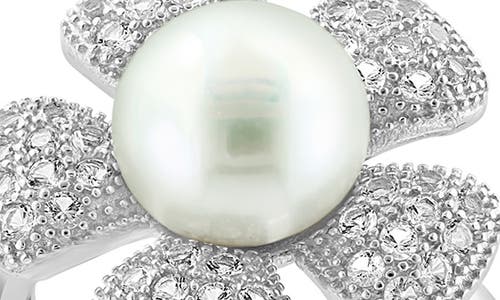Effy Cultured Pearl White Topaz Flower Ring In Metallic