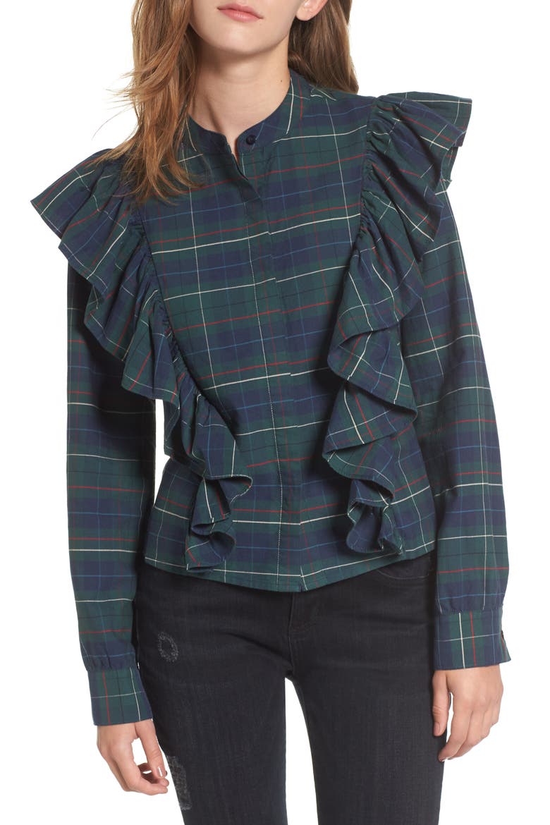 Plaid Ruffle Blouse, Main, color, GREEN GABLE SOFIA PLAID