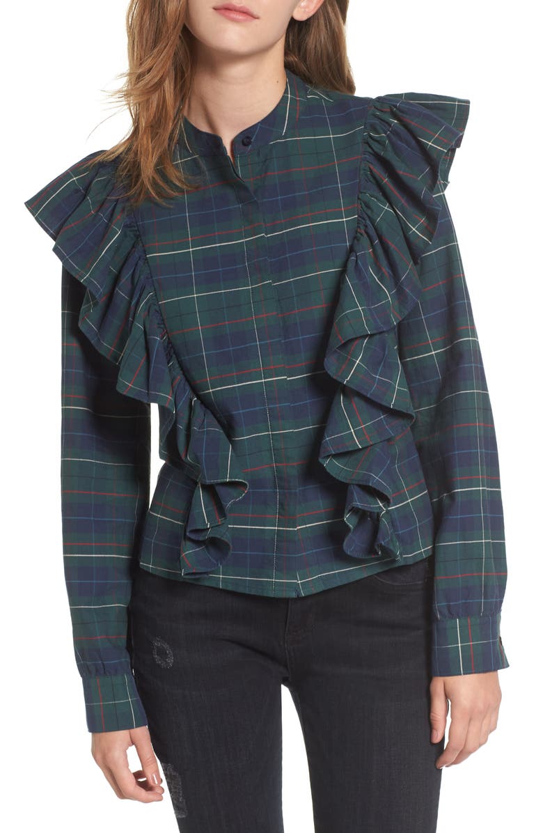 BP. Plaid Ruffle Blouse, Main, color,