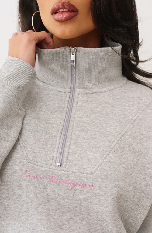 True Religion Script Logo 1/4 Zip Pullover In Gray