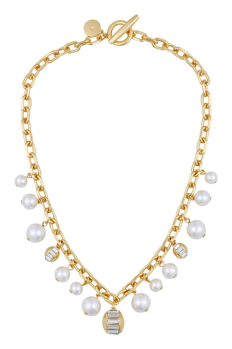 Pearl Chain Link Toggle Necklace, Main, color, 14K Gold Plated