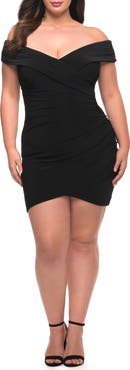 La Femme Plus Size Short Jersey Off the Shoulder Dress