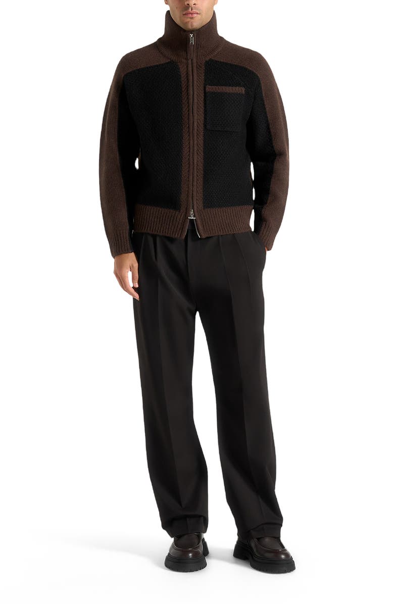 Manière De Voir Rene Colour Block Zip Through Cardigan, Alternate, color, Brown/Black