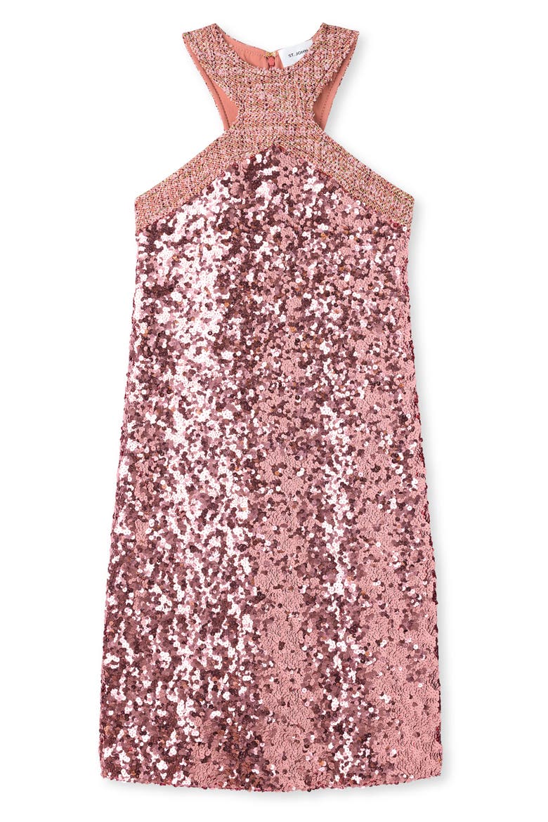 Sleeveless Sequin Tweed Dress, Alternate, color, ROUGE METALLIC MULTI