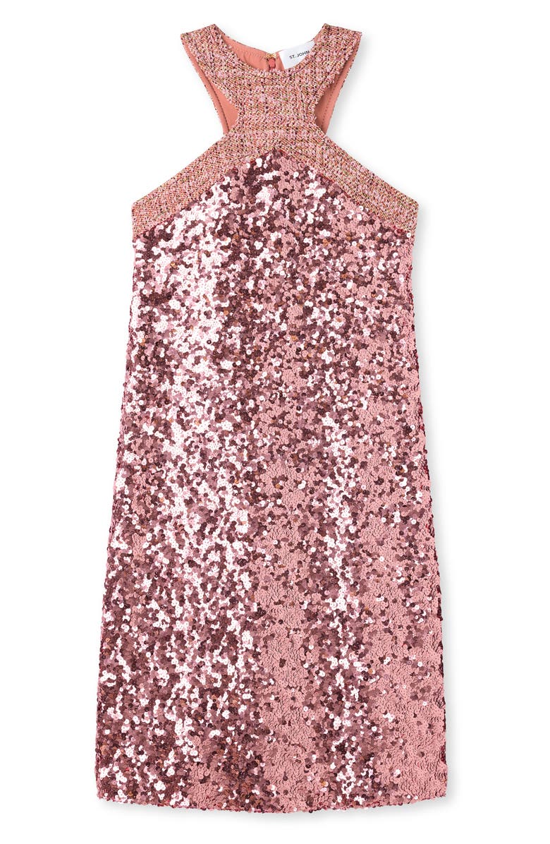 ST. JOHN Sleeveless Sequin Tweed Dress, Alternate, color, Rouge Metallic Multi