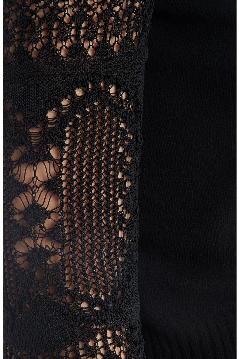 Alexander McQueen Crochet Sleeve Wool Sweater, Alternate, color, BLACK