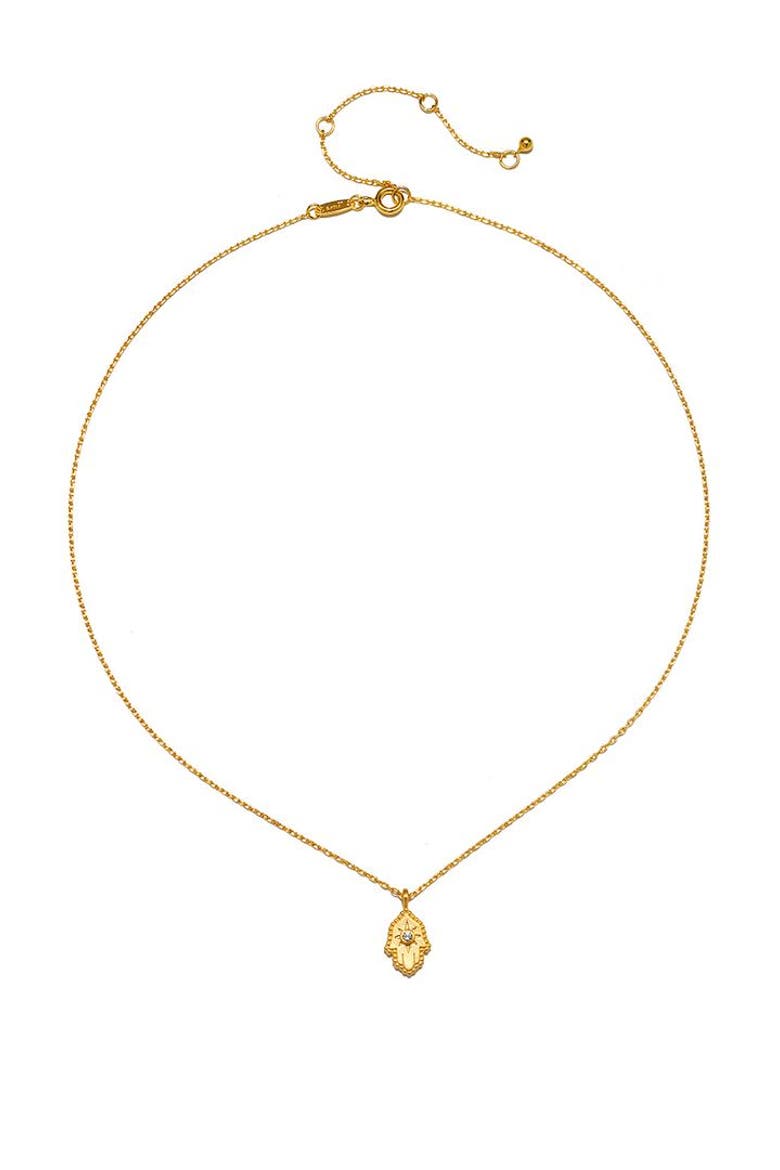 Protective Hand White Topaz Hamsa Necklace, Alternate, color, Gold