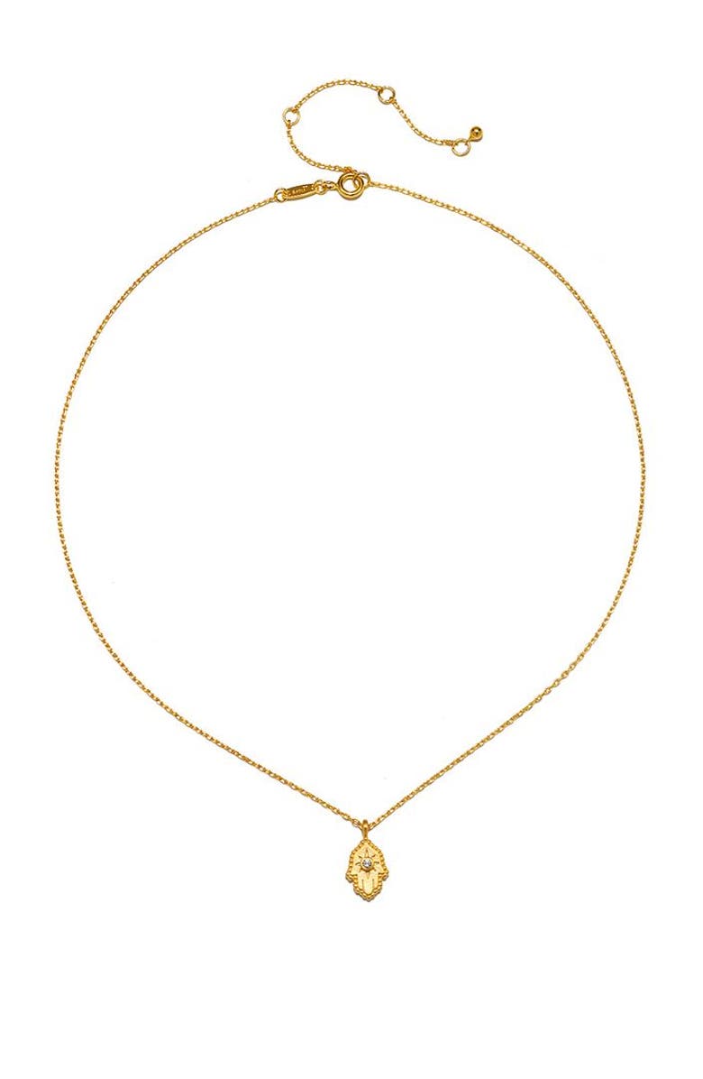 Satya Jewelry Protective Hand White Topaz Hamsa Necklace, Alternate, color, Gold