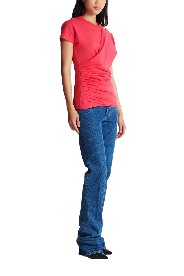 Draped T-shirt with buttons, Main, color, pink