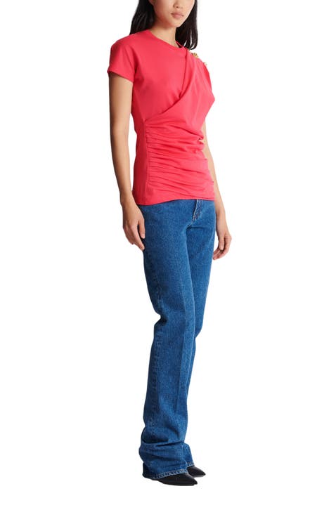 Draped T-shirt with buttons