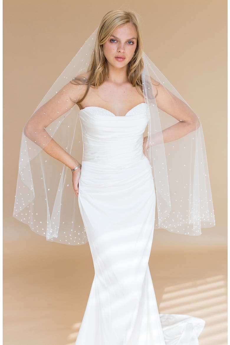 Nebula Imitation Pearl & Crystal Fingertip Veil (Nordstrom Exclusive), Alternate, color, IVORY