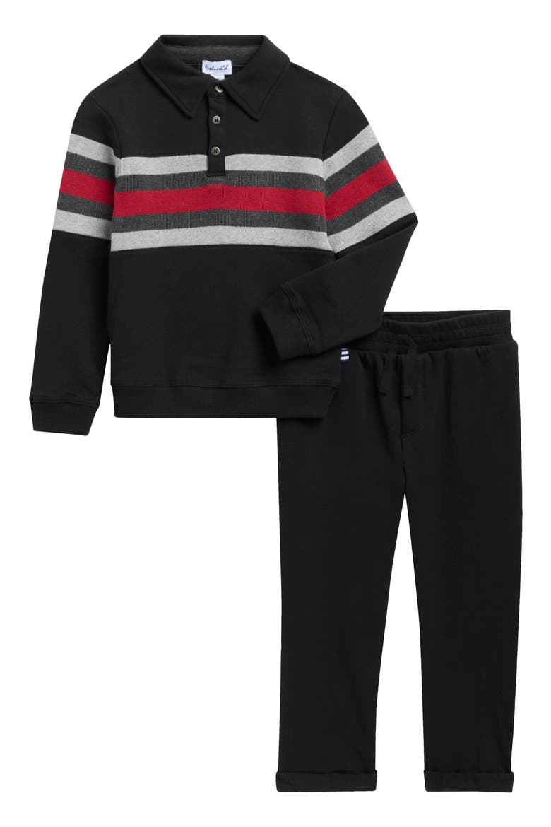 Kids' Stripe Polo & Joggers Set, Main, color, BLACK