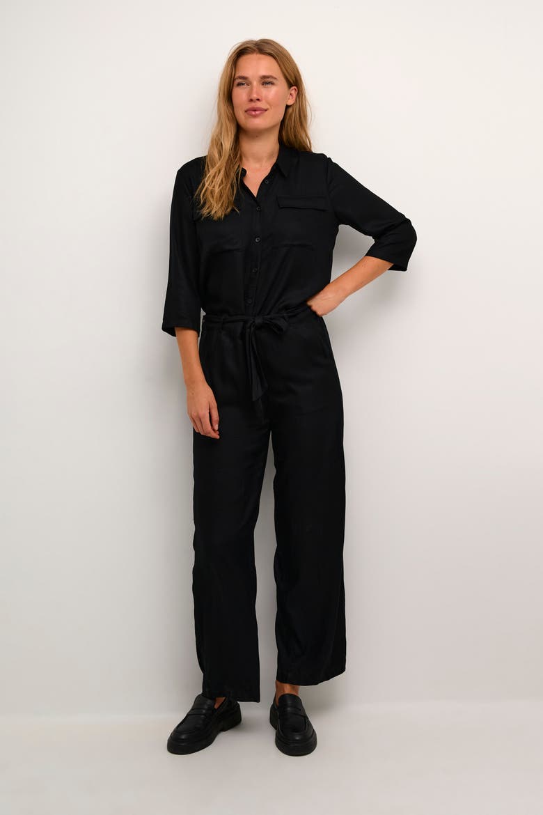Ruthie Half Sleeve Button Jumpsuit, Alternate, color, Black Deep