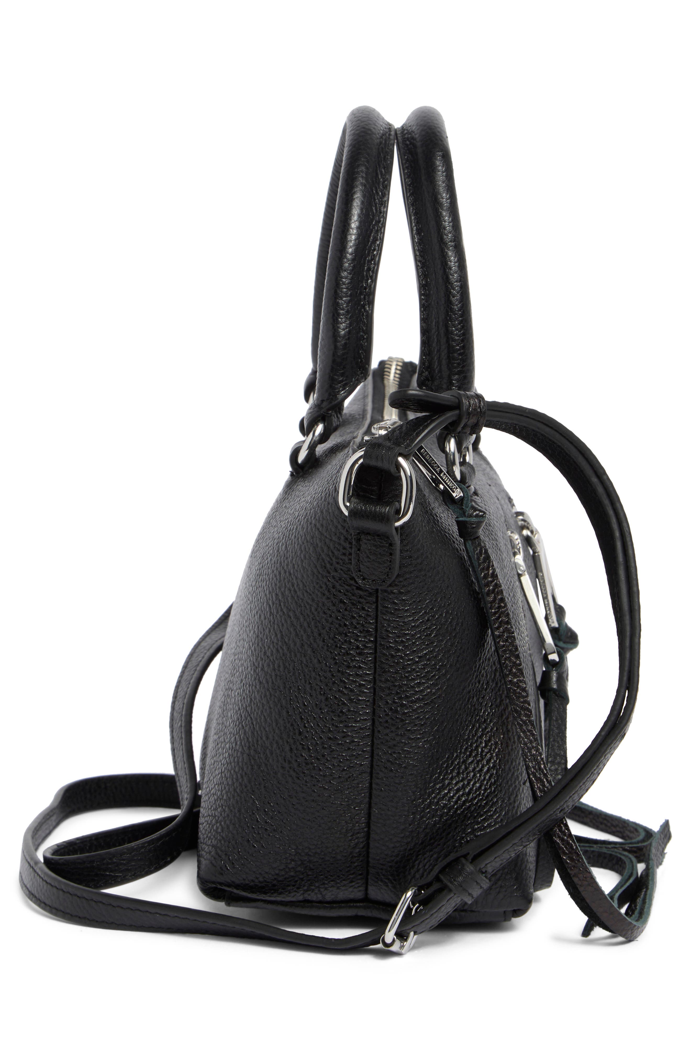 Rebecca Minkoff Micro Moto Leather Satchel, Alternate, color, Black