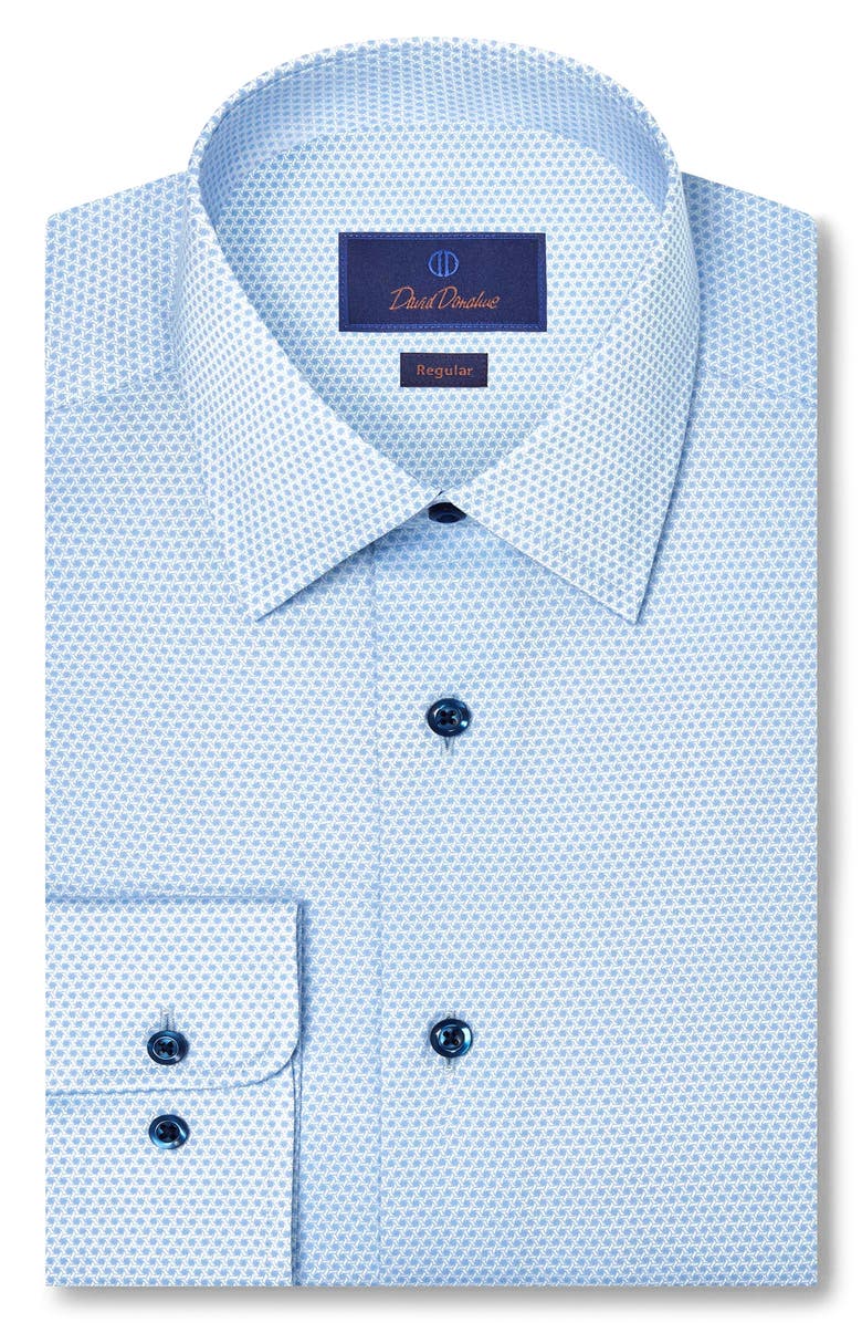 David Donahue Regular Fit Geometric Cotton Dress Shirt, Main, color, Sky