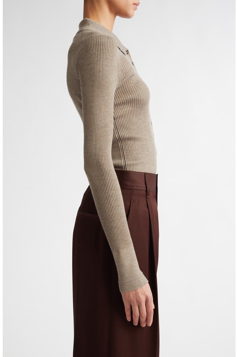 Tiny Button Long Sleeve Merino Wool Polo, Alternate, color, STONE