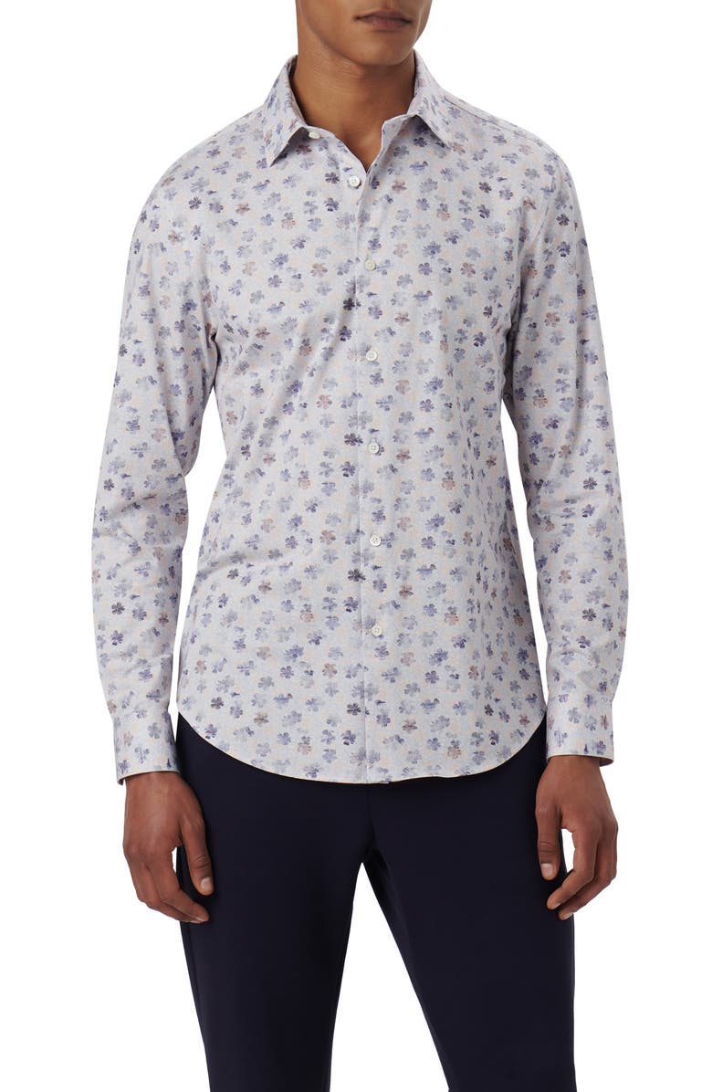 Bugatchi OoohCotton<sup>®</sup> Print Button-Up Shirt, Main, color, Salmon