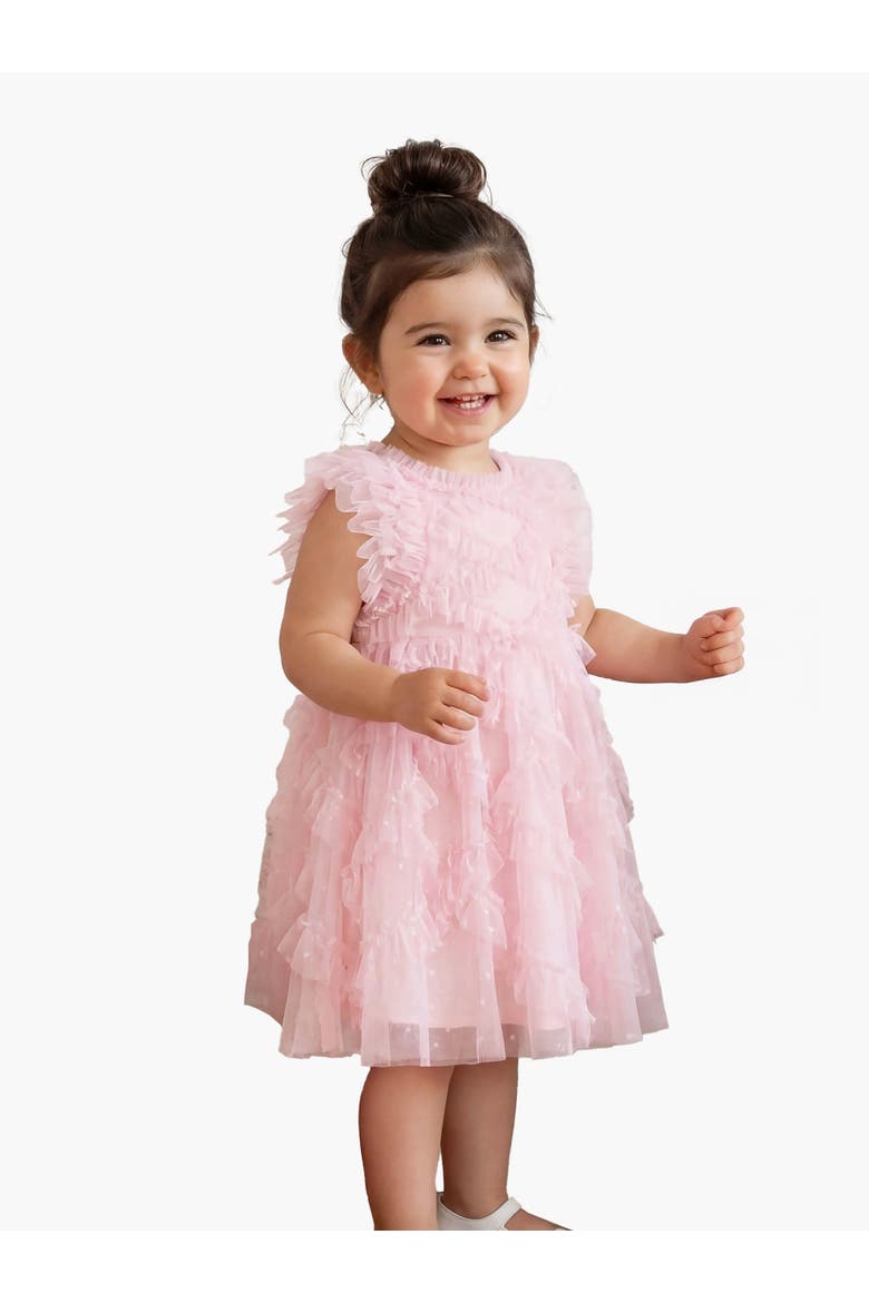 Genevieve Embroidered Ruffle Baby Dress, Main, color, Peony Pink