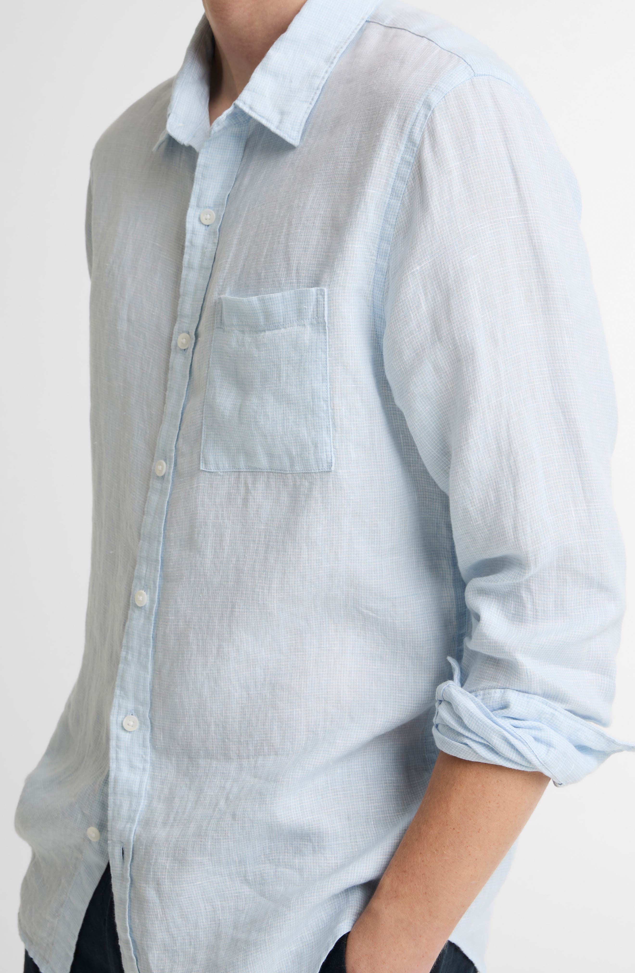 Houndstooth Classic Fit Linen Button-Up Shirt - image 4