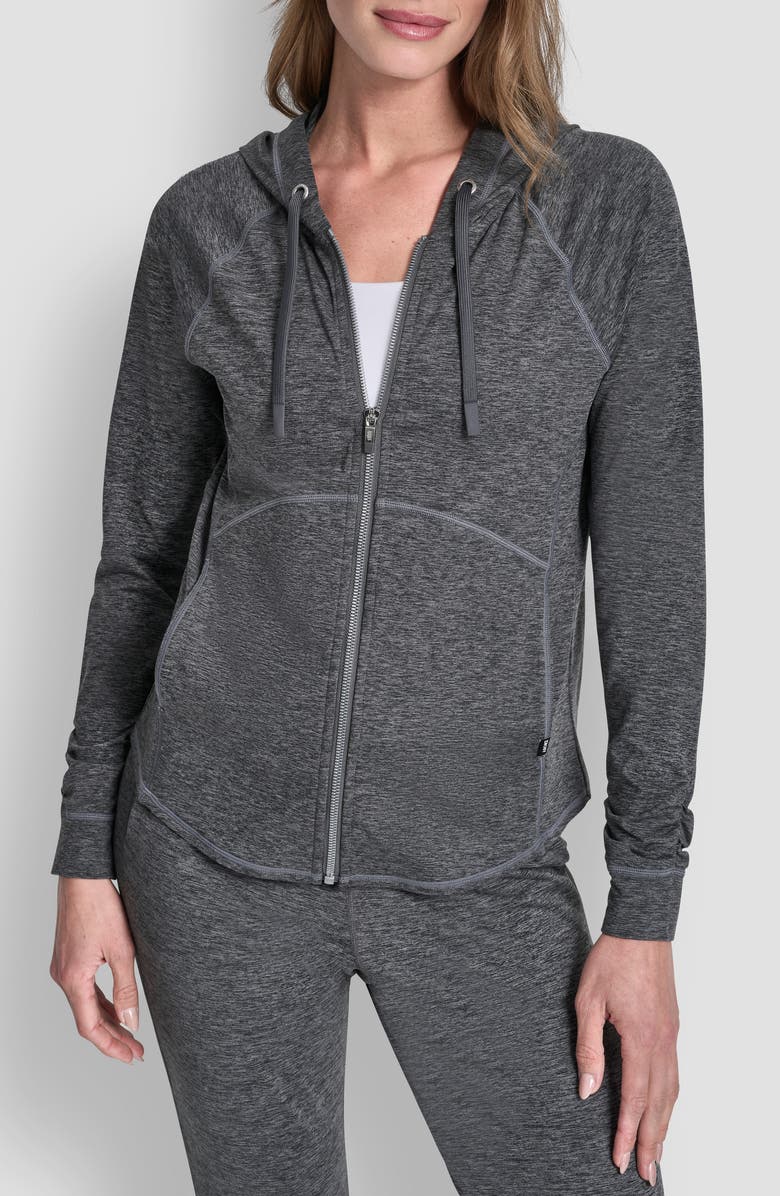 DKNY Spacedye Full Zip Hoodie, Main, color, Black Spacedye