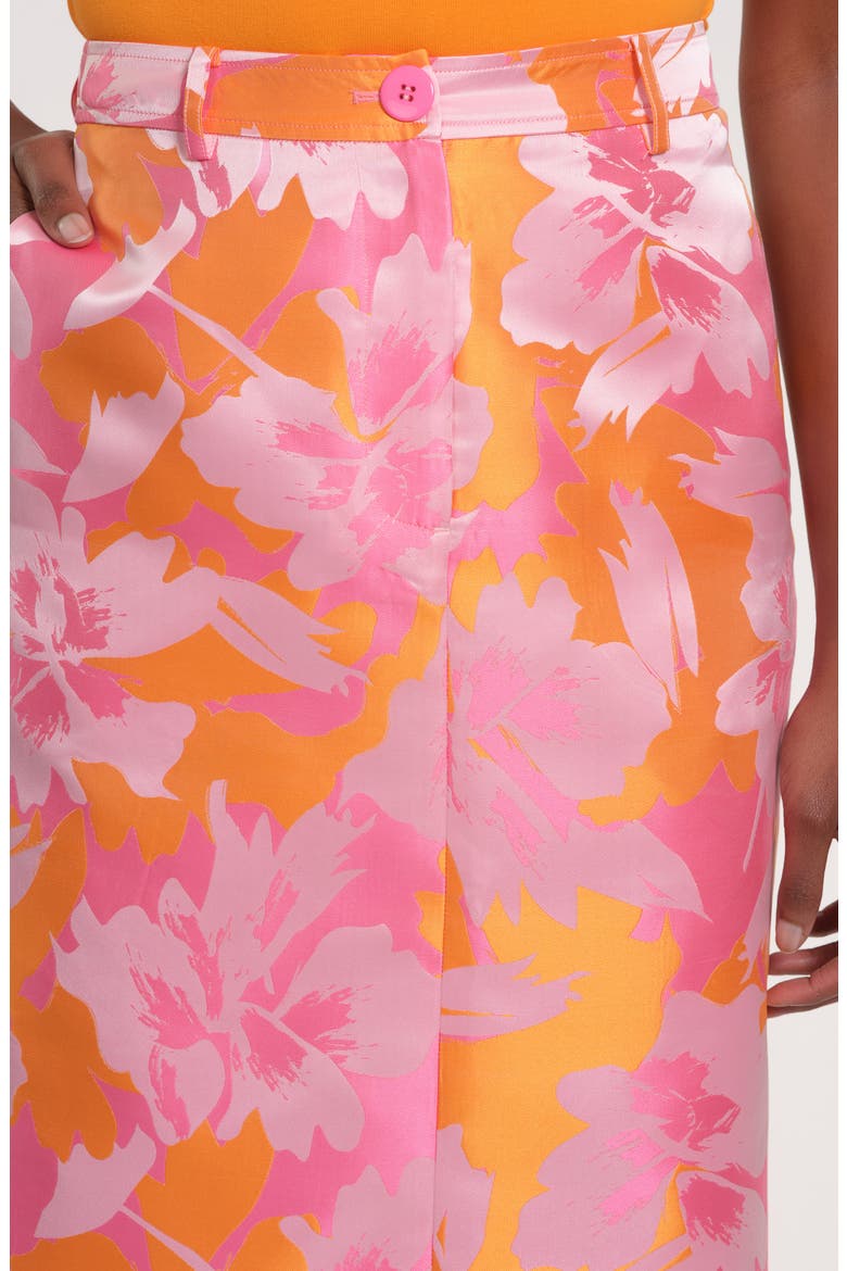 Floral Satin Brocade Pencil Skirt, Alternate, color, PINK/ ORANGE