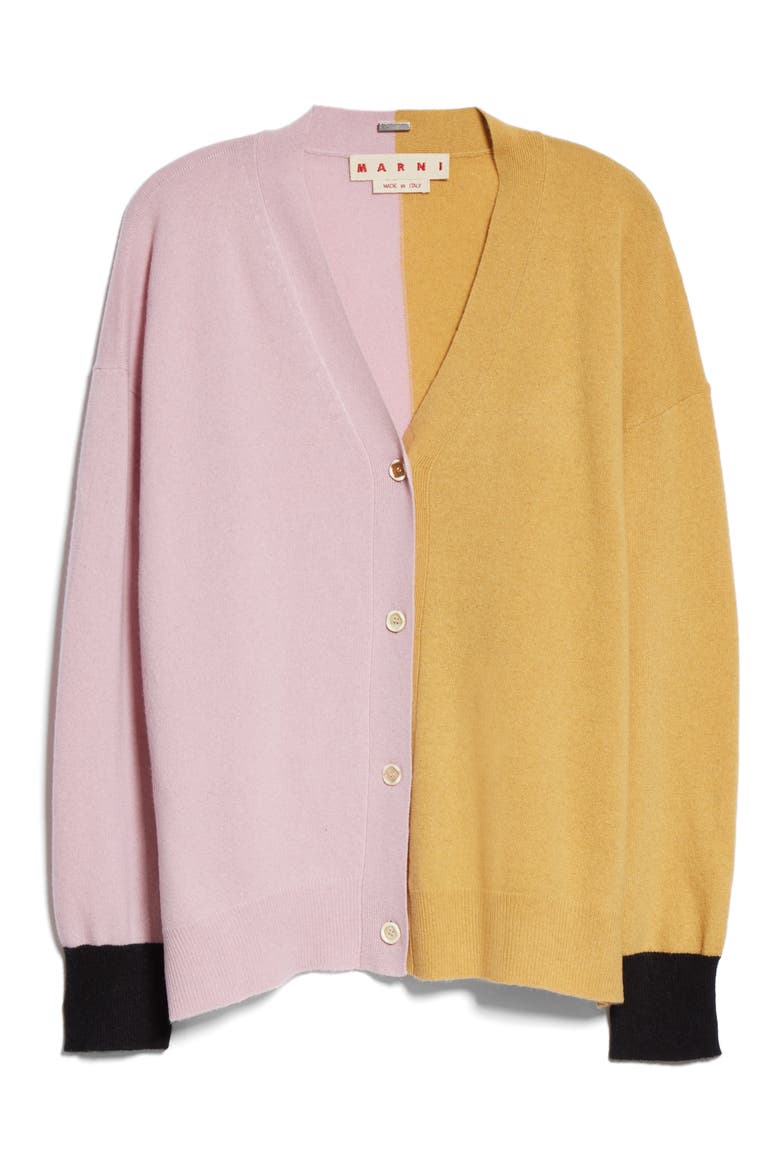 Colorblock Cashmere & Wool Cardigan, Alternate, color, PEONY