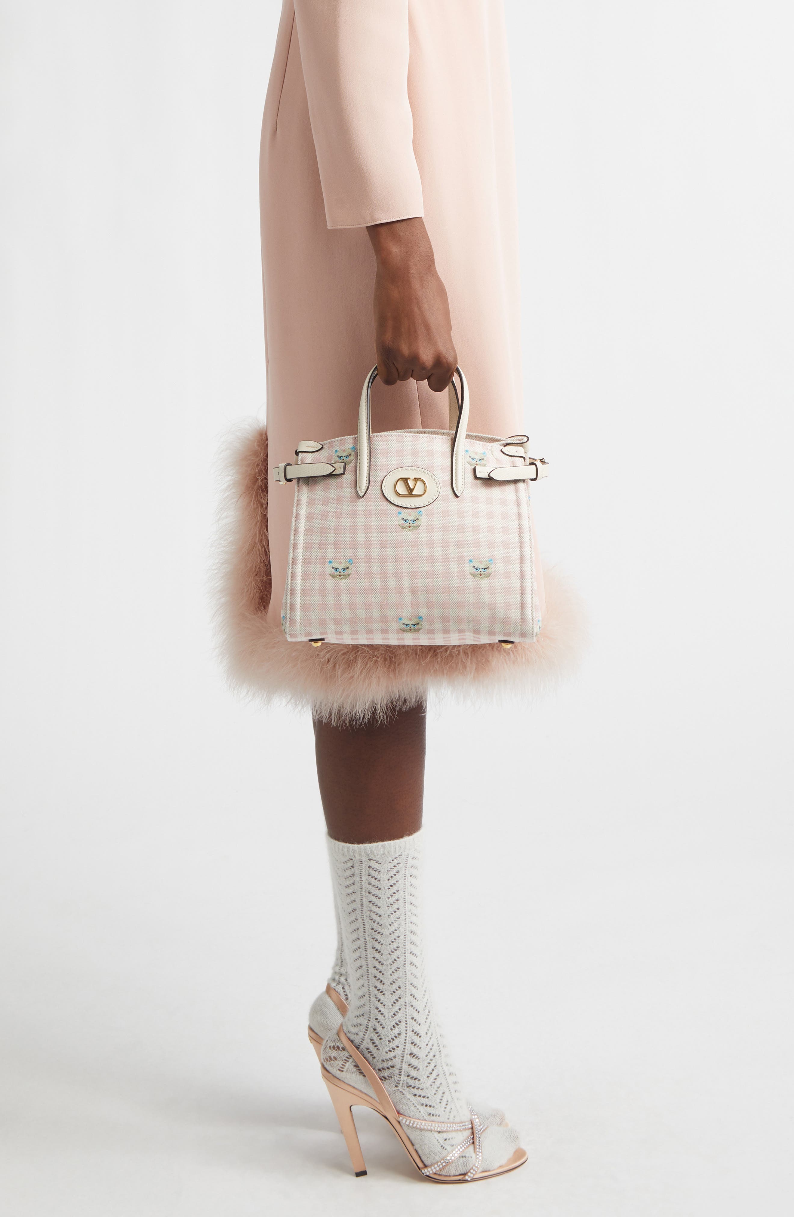 Valentino Garavani Small Antibes Gingham Canvas Tote, Alternate, color, Ivory/ Multi