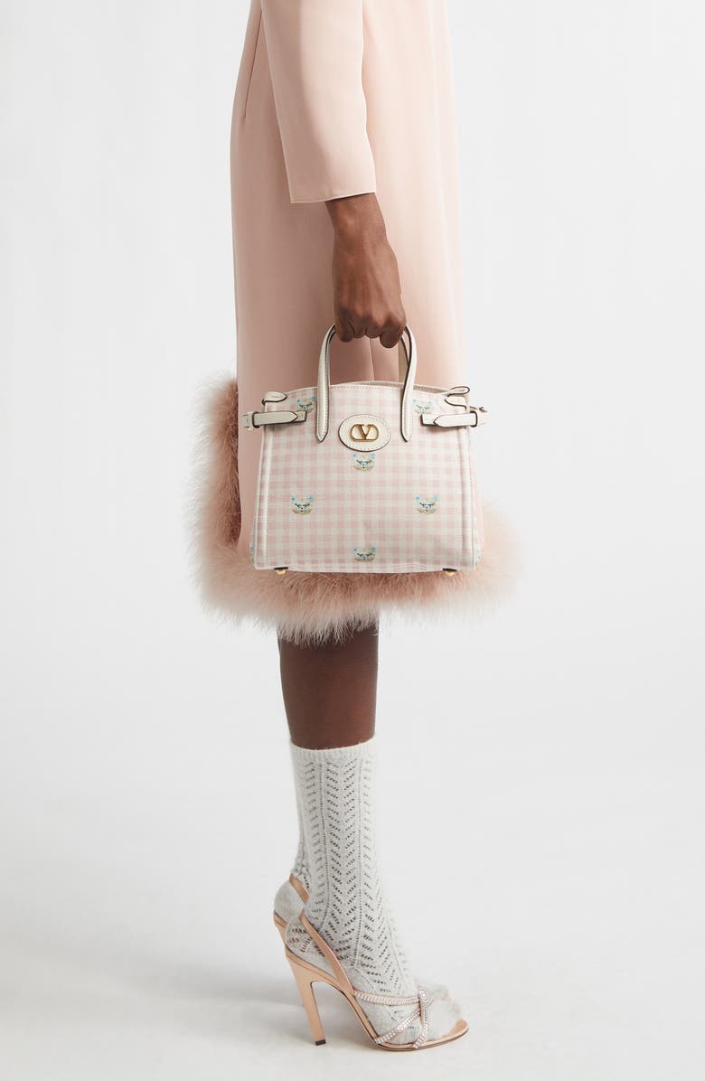 Valentino Garavani Small Antibes Gingham Canvas Tote, Alternate, color, Ivory/ Multi