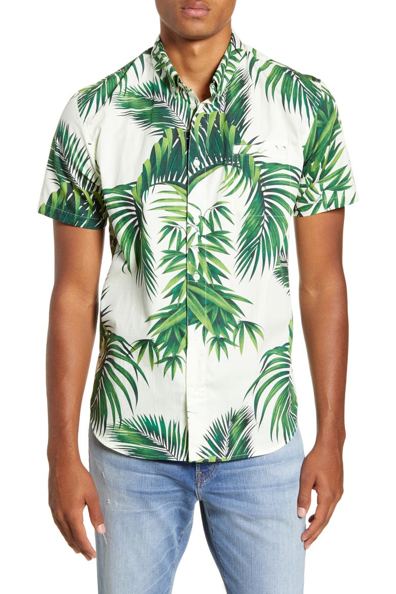 Havana Palms BBQ Short Sleeve Button-Down Shirt, Main, color, IVORY / GREEN