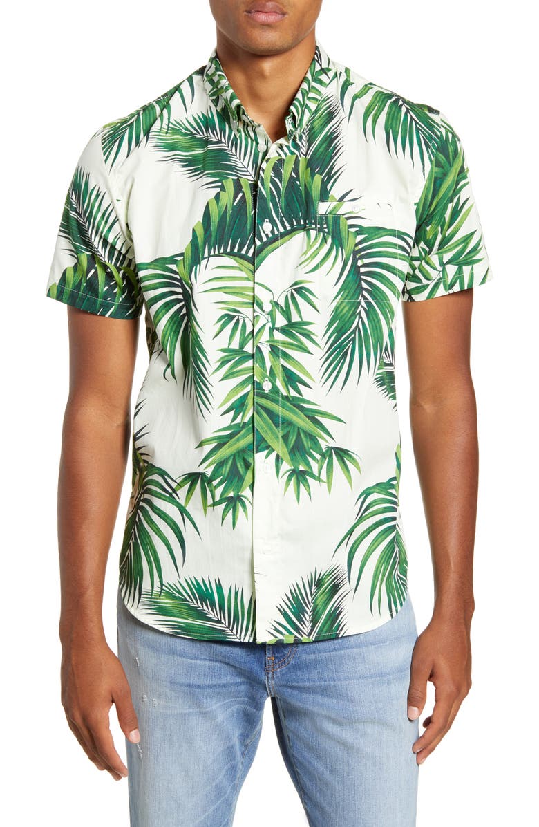Dog Threads Havana Palms BBQ Short Sleeve Button-Down Shirt, Main, color,