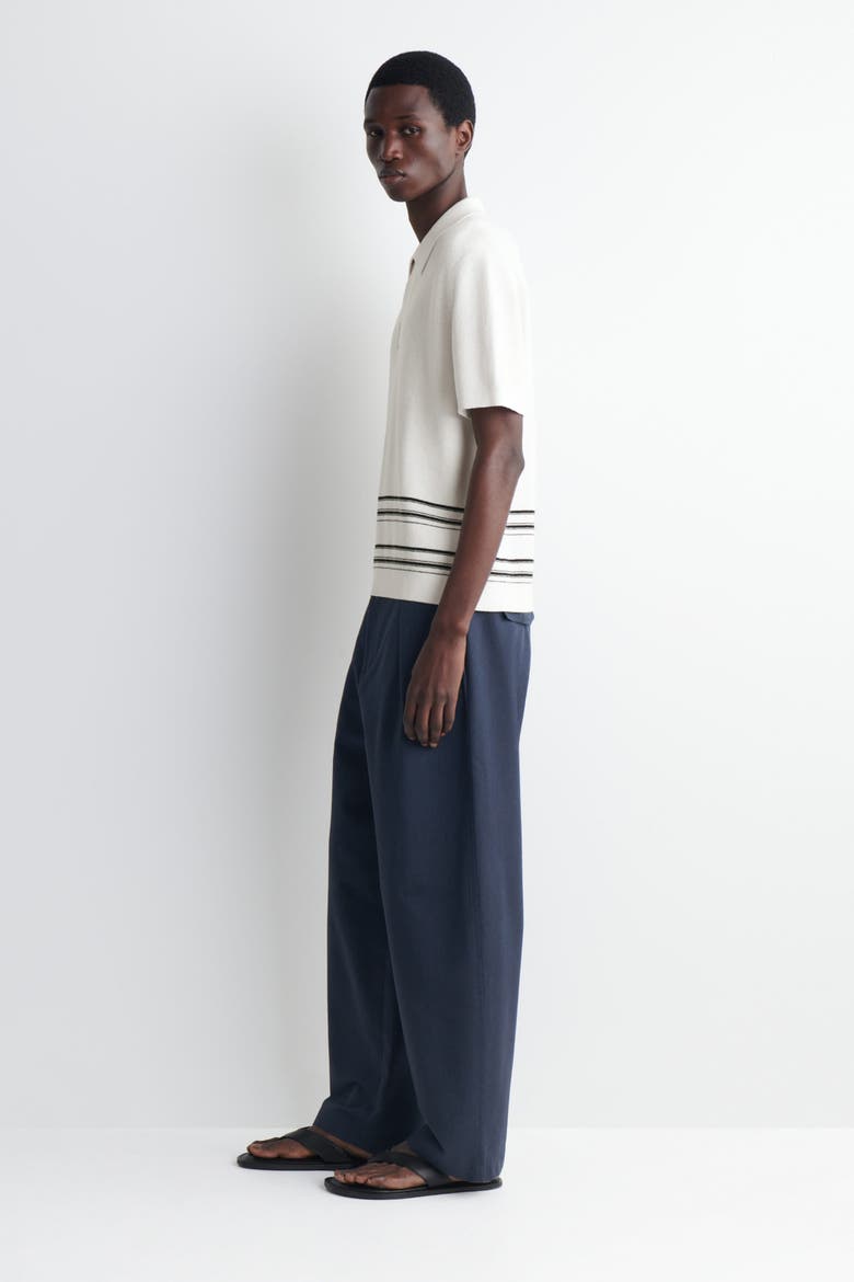 Striped Knitted Cotton-linen Polo Shirt, Alternate, color, CREAM / STRIPED