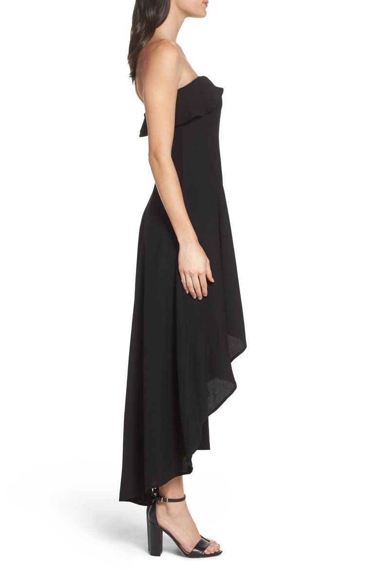 Ruffle Crepe High/Low Dress, Alternate, color, BLACK