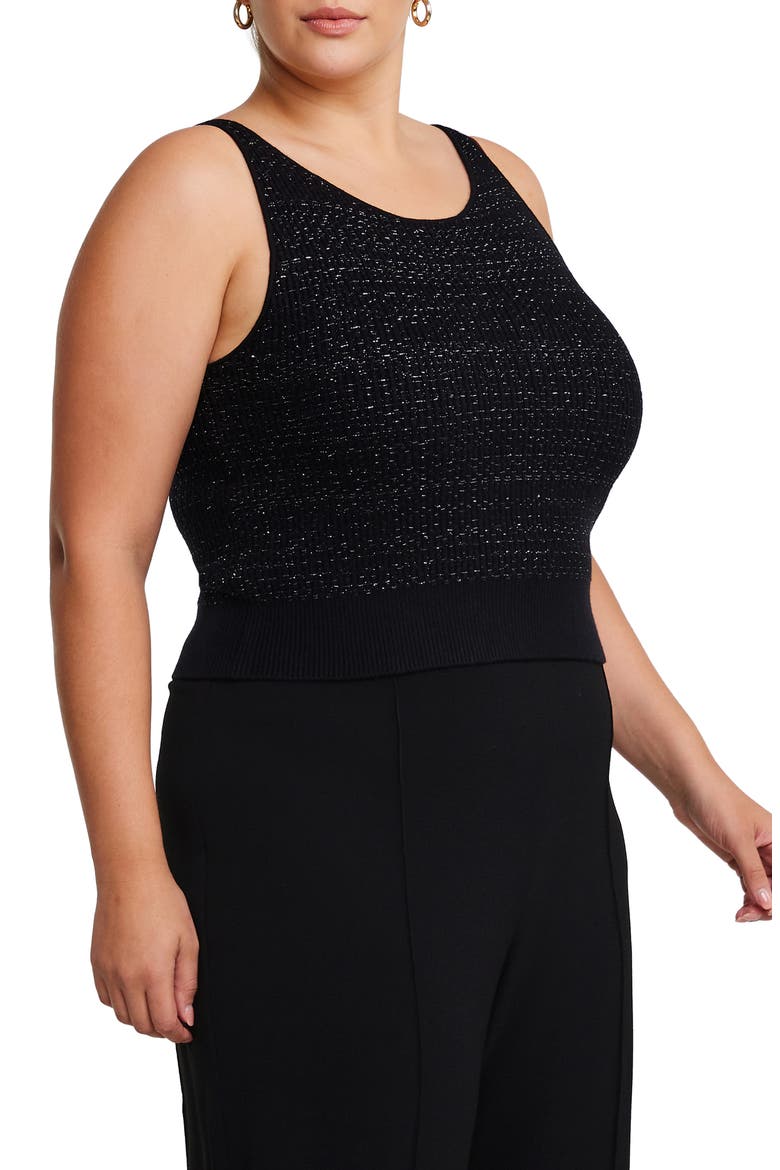Abbey Metallic Tweed Sleeveless Top, Alternate, color, BLACK/ SILVER