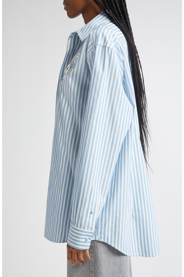 Crystal Embellished & Grommet Stripe Poplin Button-Up Shirt, Alternate, color, WHITE/ BLUE