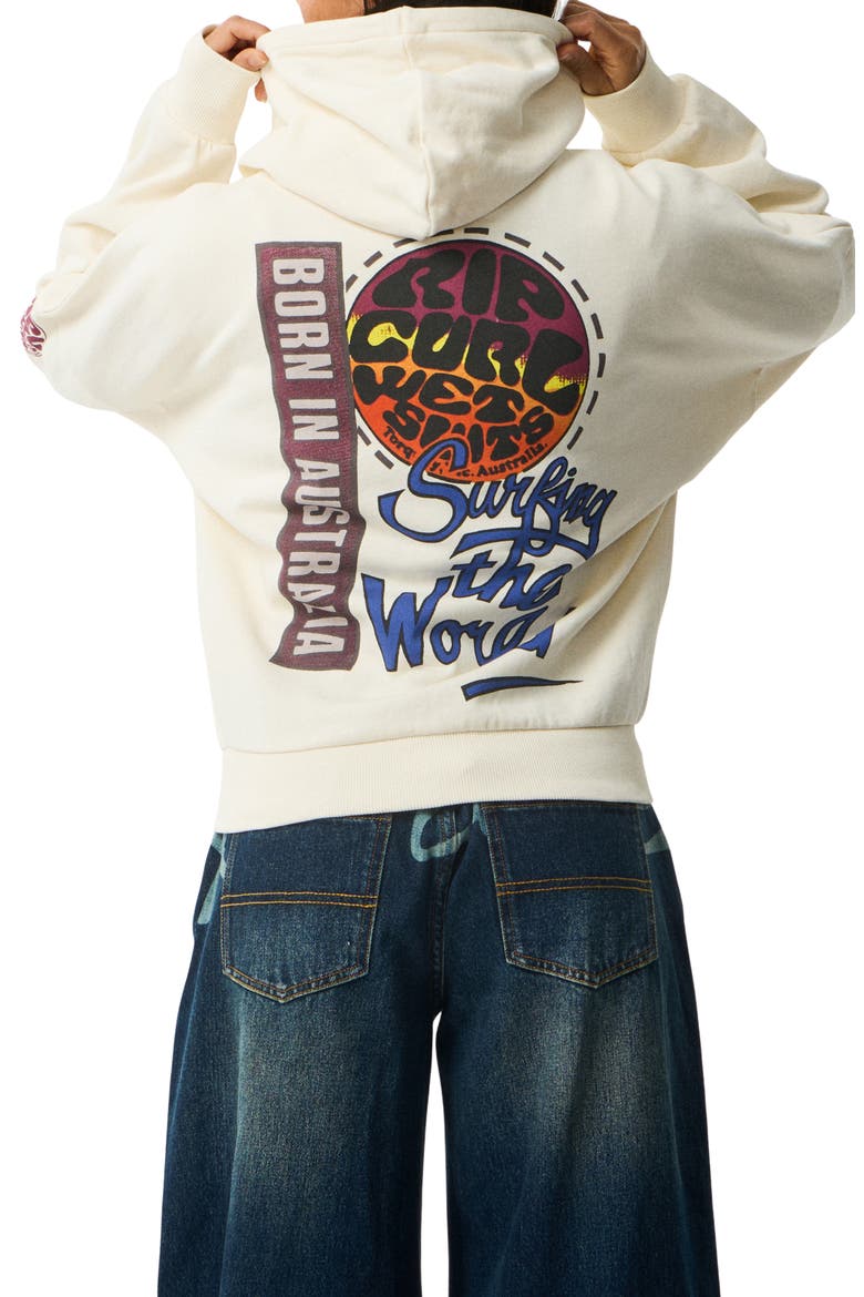 Surf the World Full Zip Graphic Hoodie, Alternate, color, BONE
