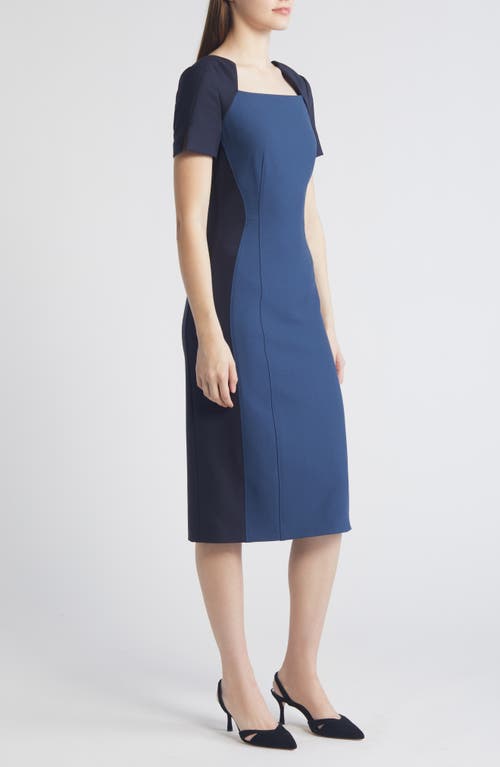 Hugo Boss Boss Daneria Colorblock Square Neck Sheath Dress In Insignia Blue