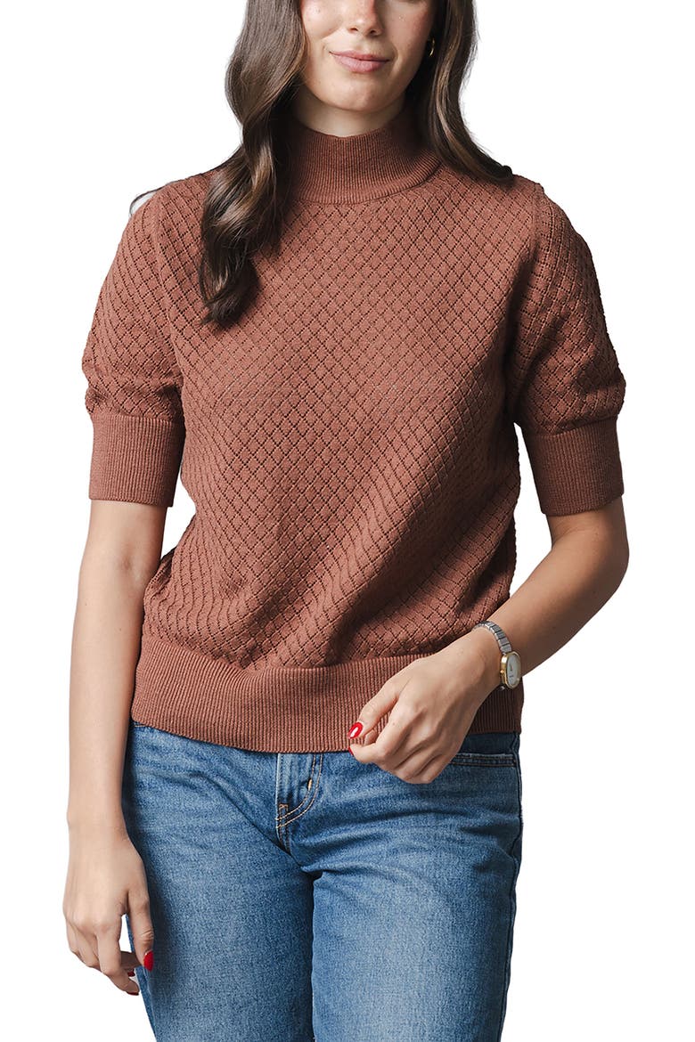 Organic Diamond Stitch Mock Neck Sweater, Main, color, Cinnamon Pointelle