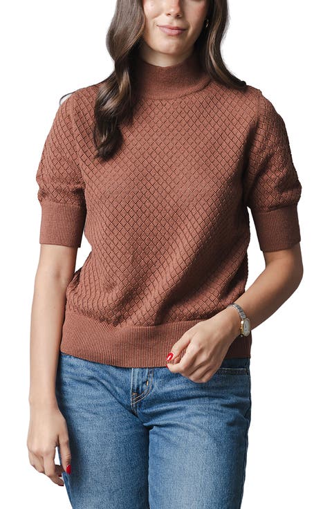 Organic Diamond Stitch Mock Neck Sweater