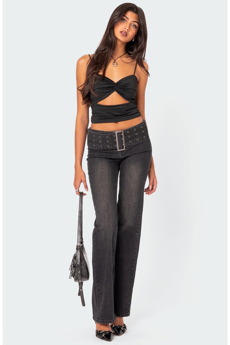 Twist Front Cutout Crop Top, Alternate, color, BLACK