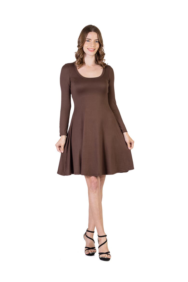 Classic Long Sleeve Flared Mini Dress, Main, color, Brown